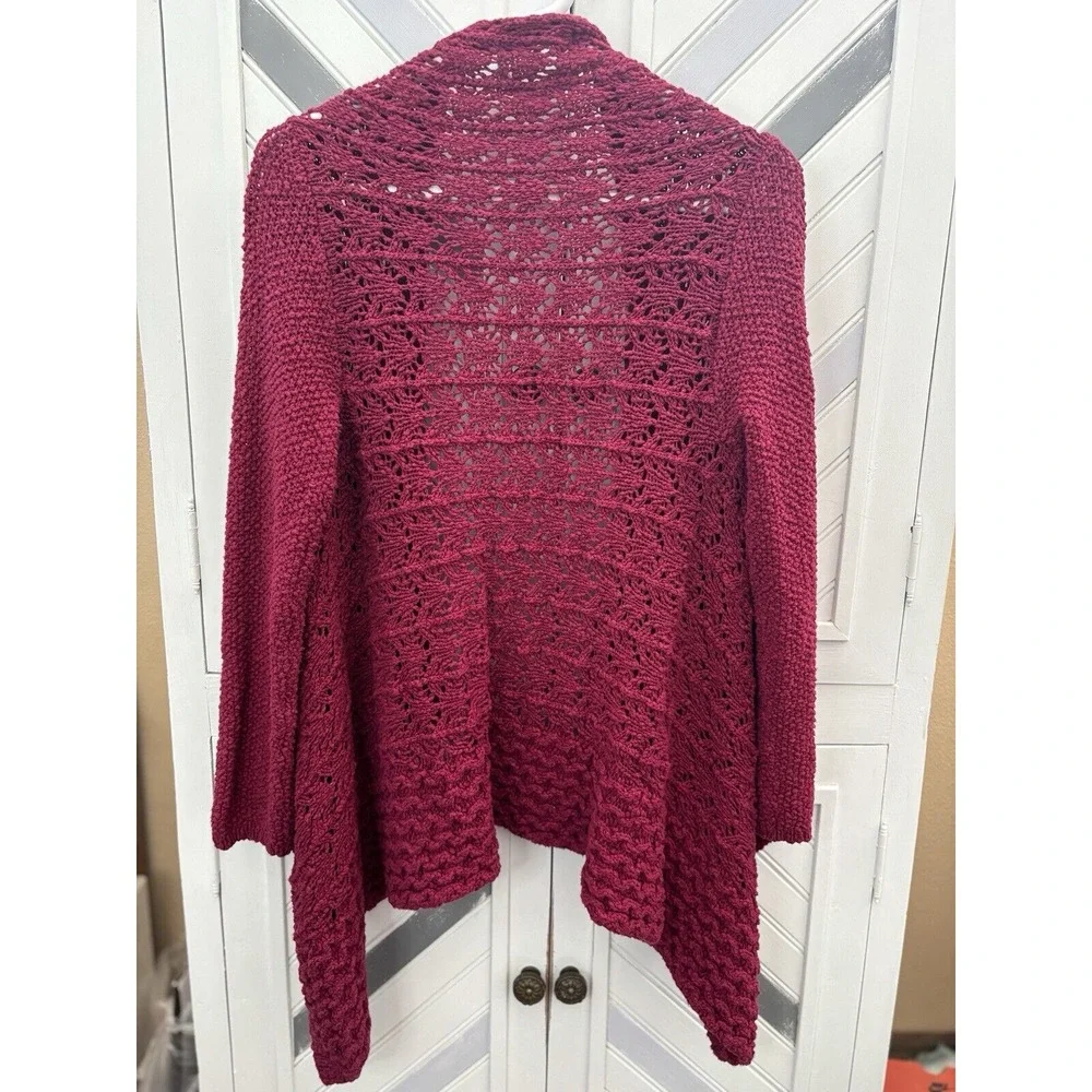Ann Taylor‎ Loft Women's Medium Maroon Wine Chunkey Knit Long Open Cardigan